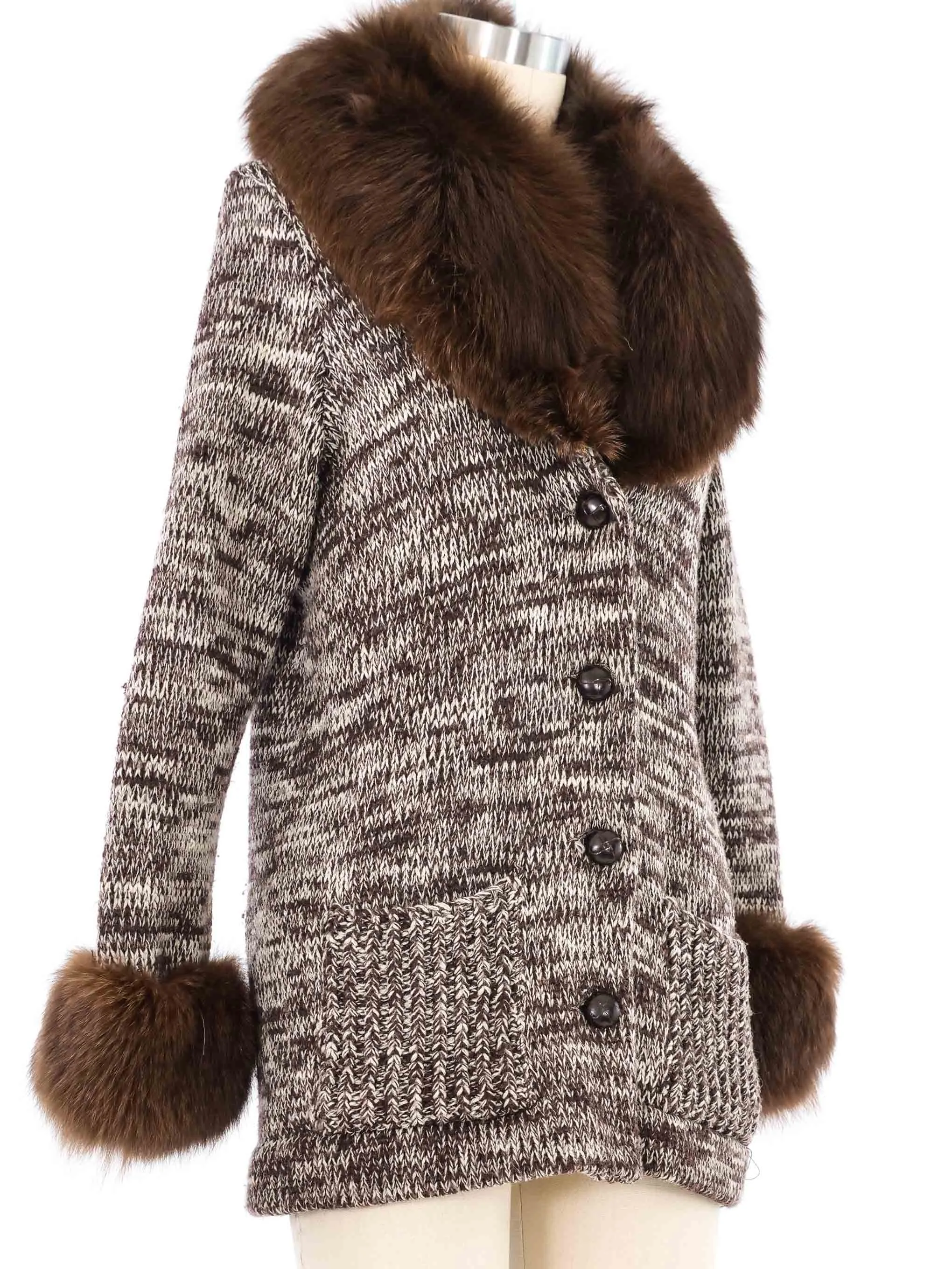 1970s Calvin Klein Fur Trimmed Cardigan