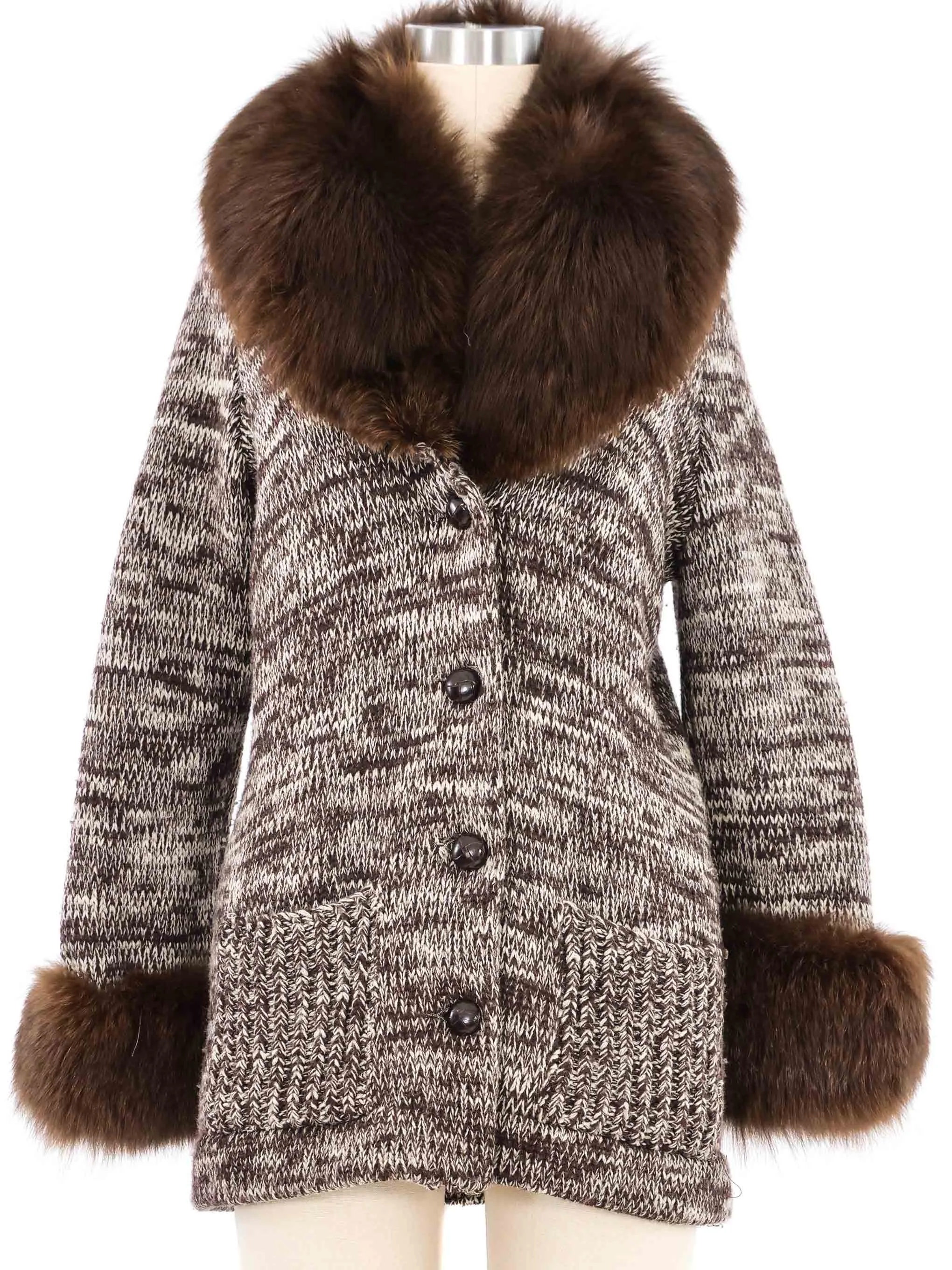 1970s Calvin Klein Fur Trimmed Cardigan