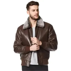 Air Force Aviator Leather Jacket – Classic Fur Collar Pilot Style