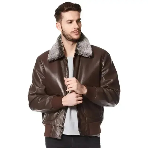 Air Force Aviator Leather Jacket – Classic Fur Collar Pilot Style