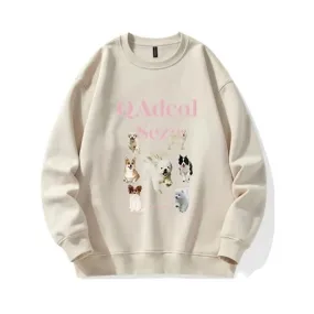 Apricot Casual Lovely Printing Women Hoodies Classic O-neck Street Winter Fashion Solid Color Chic Loose Female Hoodies