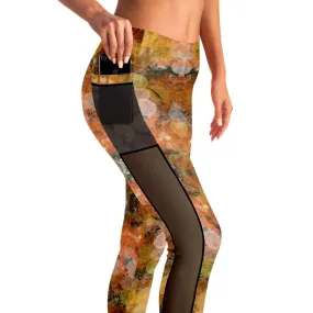 Autumn Tones Mesh Panel Side Pockets Leggings (FWS)