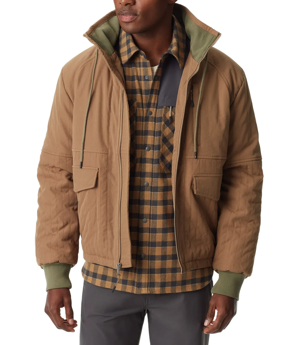 BASS OUTDOOR Mens Quilted Bomber Jacket Coat Ermine Brown Small