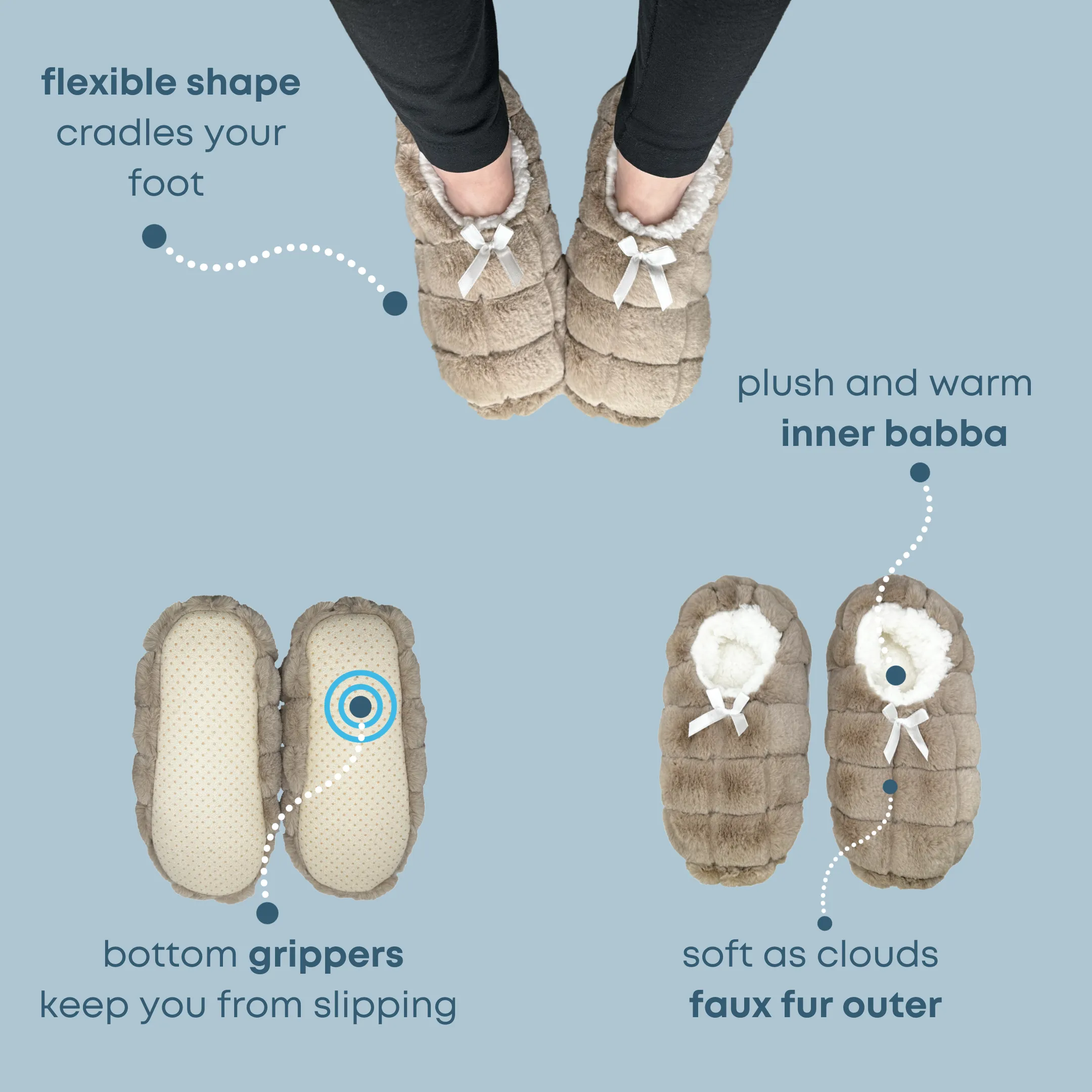 Beige Faux Fur Quilted Fuzzy Babba Slipper Sock