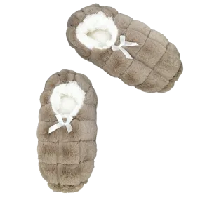 Beige Faux Fur Quilted Fuzzy Babba Slipper Sock