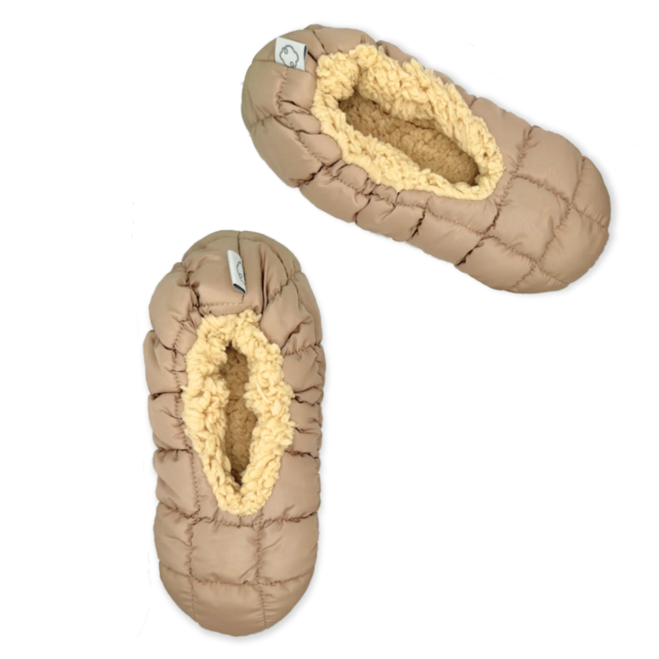 Beige Quilted Fuzzy Babba Slipper Sock