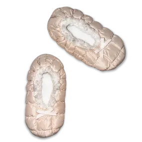 Beige Quilted Puffer Fuzzy Babba Slipper Sock