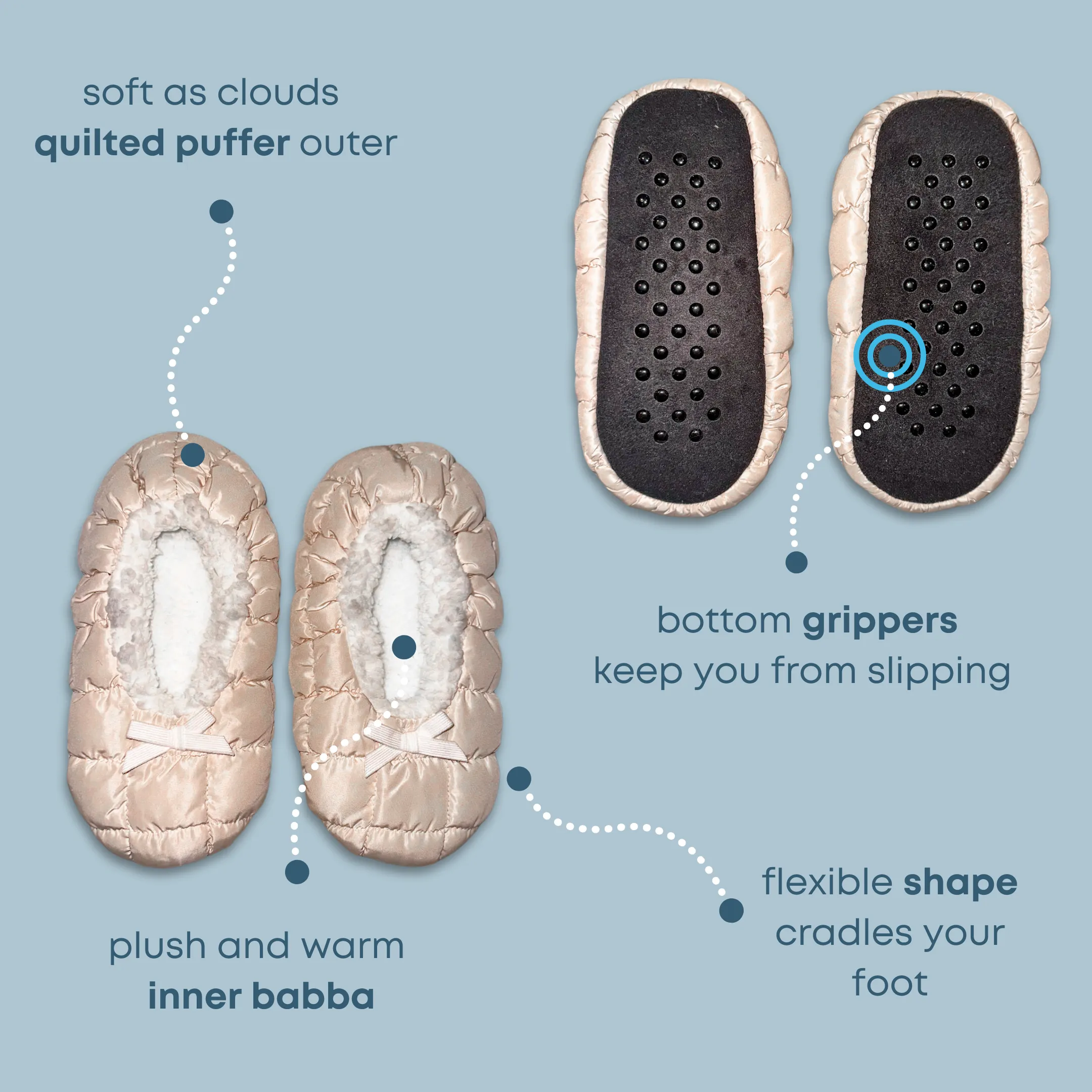 Beige Quilted Puffer Fuzzy Babba Slipper Sock