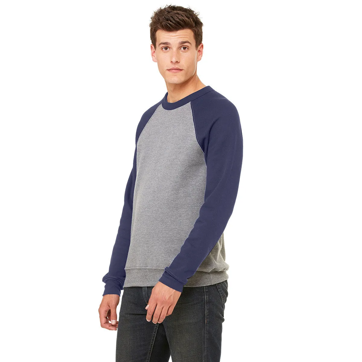 Bella   Canvas Unisex Deep Heather/Navy Sponge Fleece Crew Neck Sweatshirt