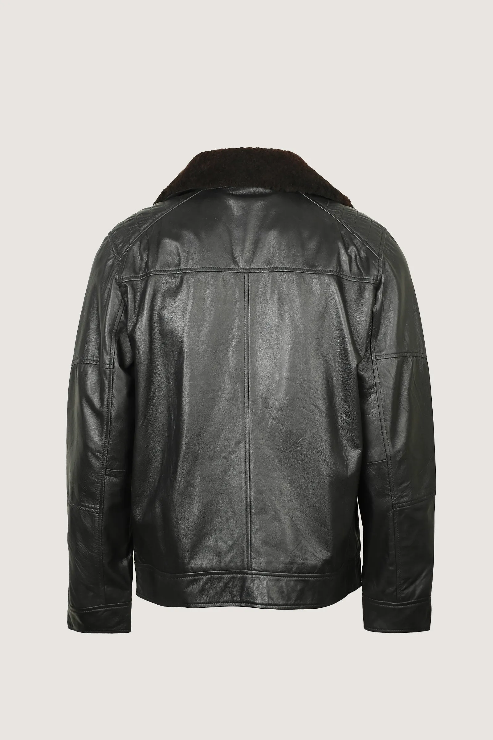 Biker Leather Jacket with Fur Collar