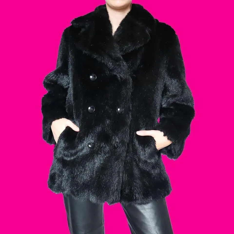 Black faux fur coat UK M