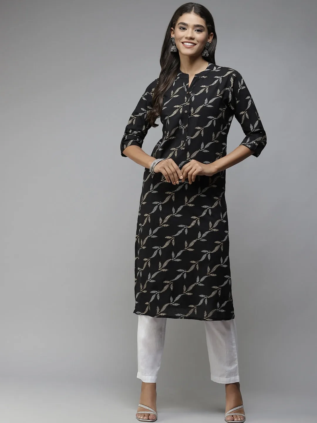 Black Printed Cotton Kurta