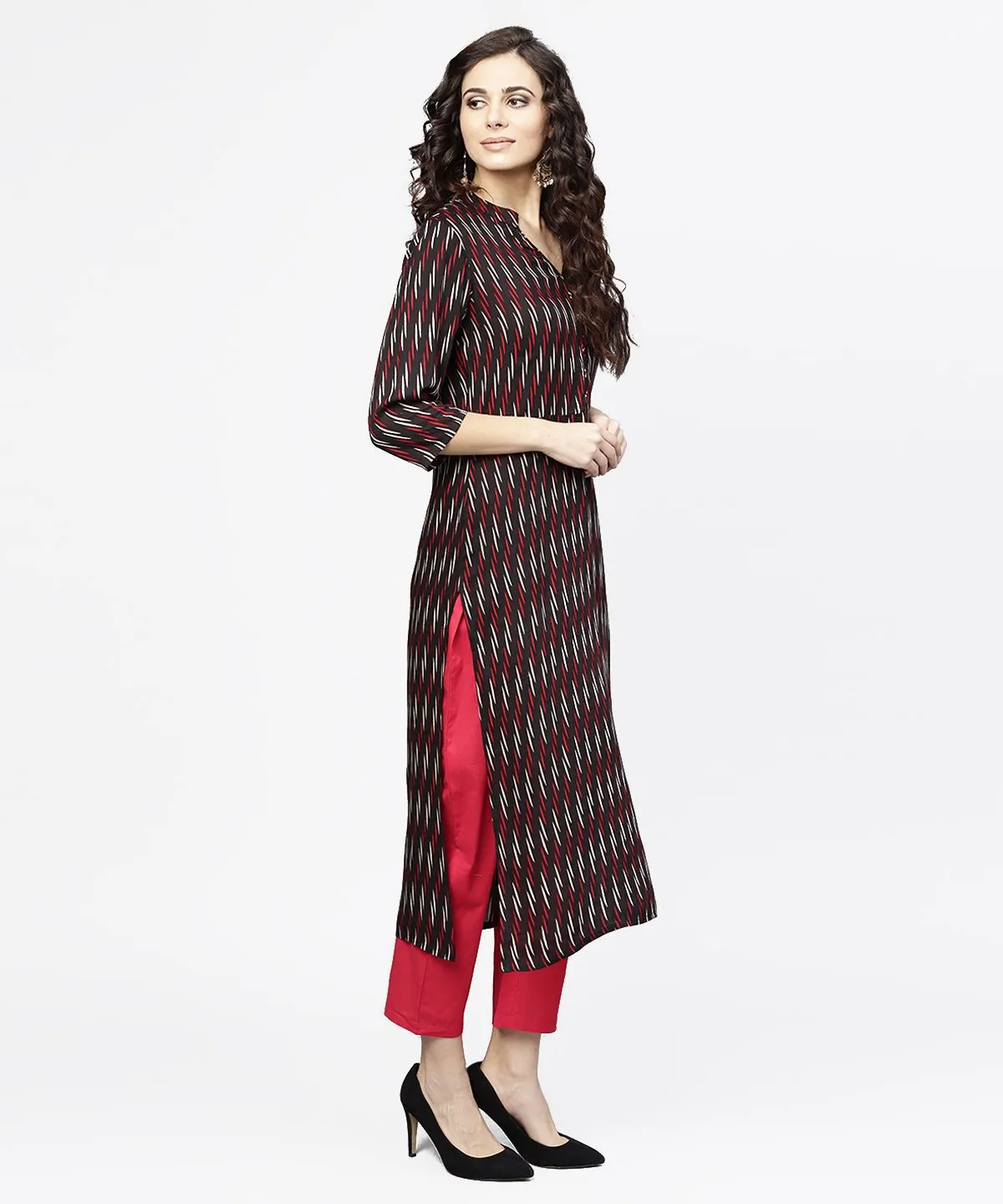 Blue 3/4Th Sleeve Cotton Straight Kurta