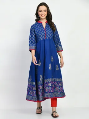 Blue Handblock Printed Anarkali Kurta