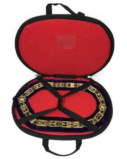 Blue Lodge Working Tools - Masonic Chain Collar - Gold/Silver on Red   Free Case