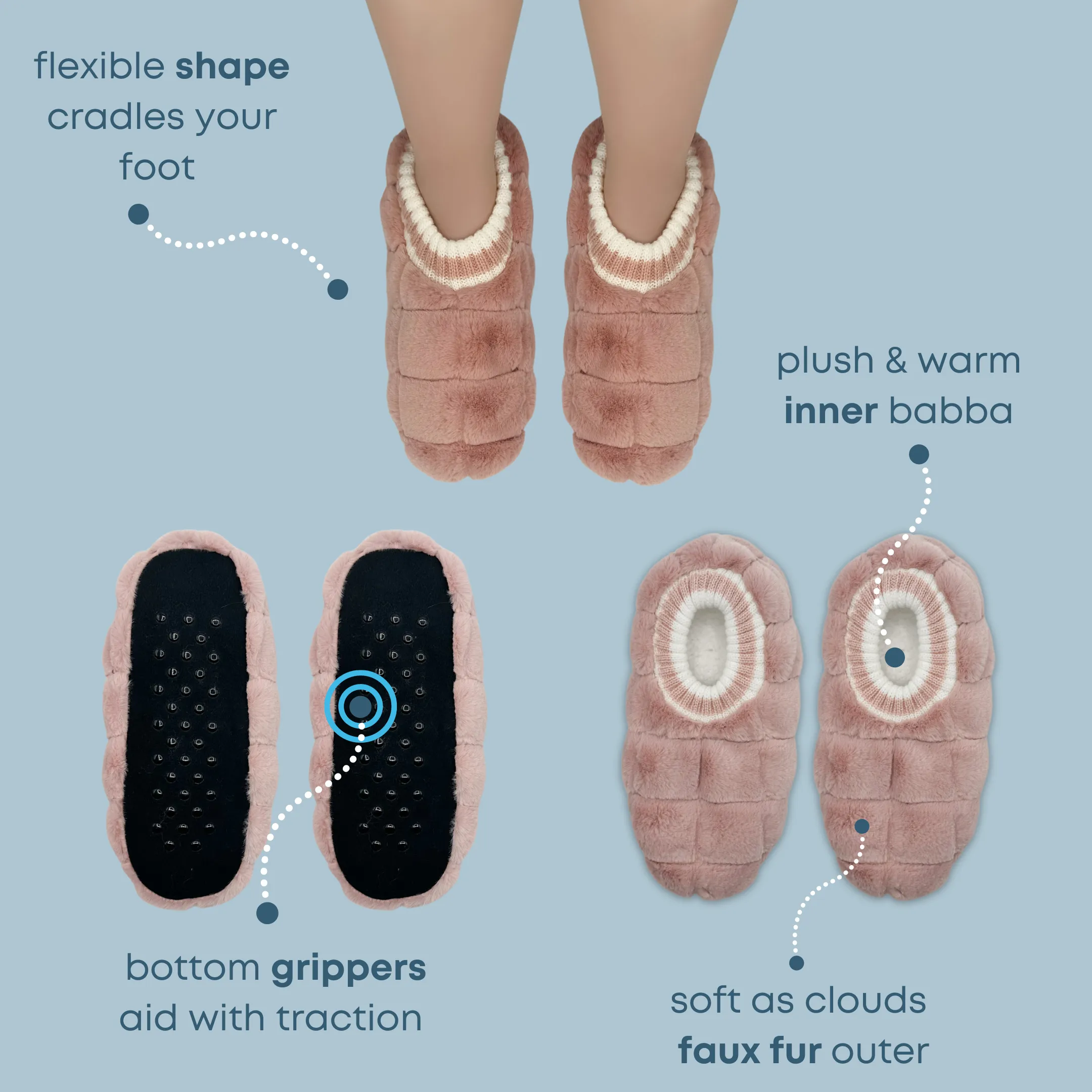 Blush Faux Fur Quilted Fuzzy Babba® Footable Slipper Socks