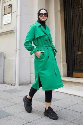BNG Women Crossed Hijab Trench Coat Green - Clermont
