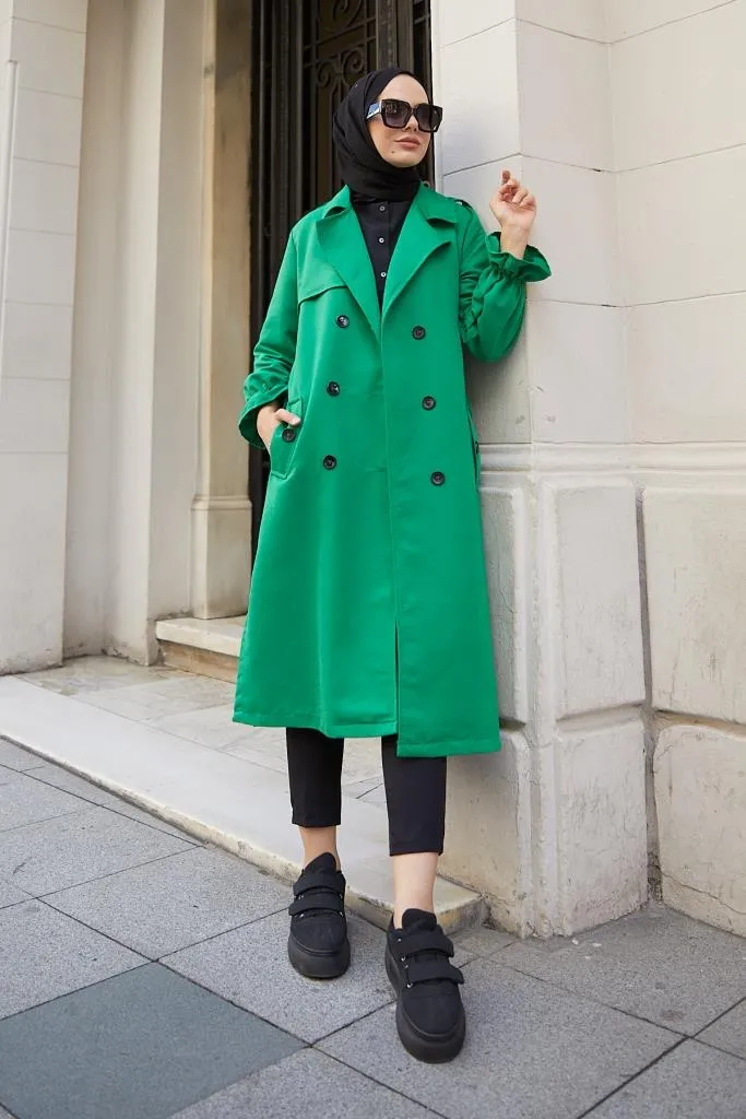 BNG Women Crossed Hijab Trench Coat Green - Clermont