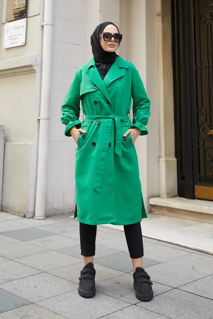 BNG Women Crossed Hijab Trench Coat Green - Clermont