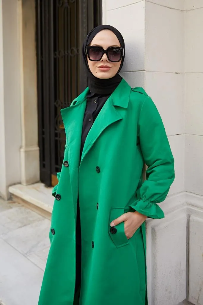 BNG Women Crossed Hijab Trench Coat Green - Clermont