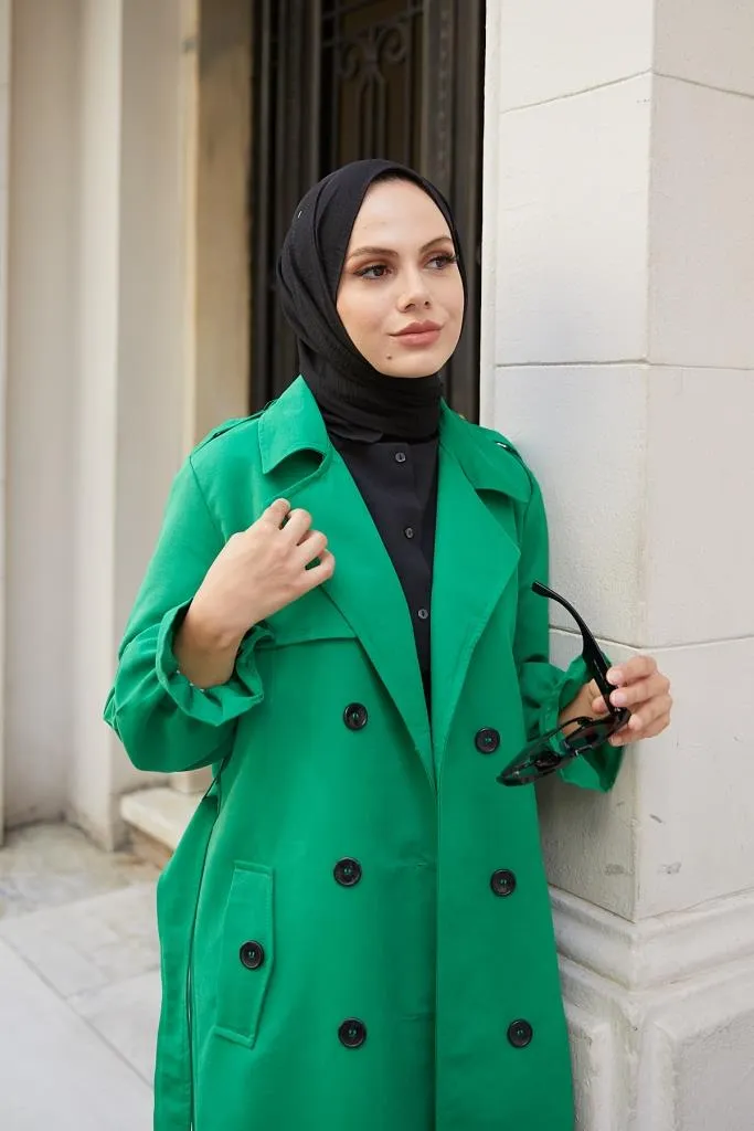 BNG Women Crossed Hijab Trench Coat Green - Clermont