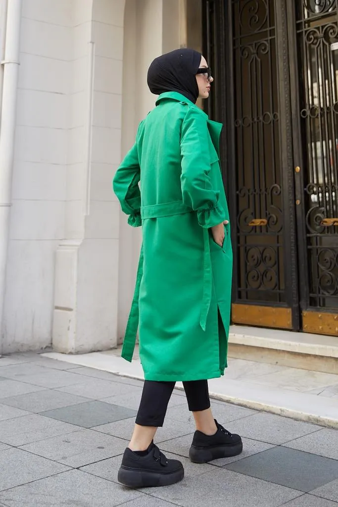 BNG Women Crossed Hijab Trench Coat Green - Clermont