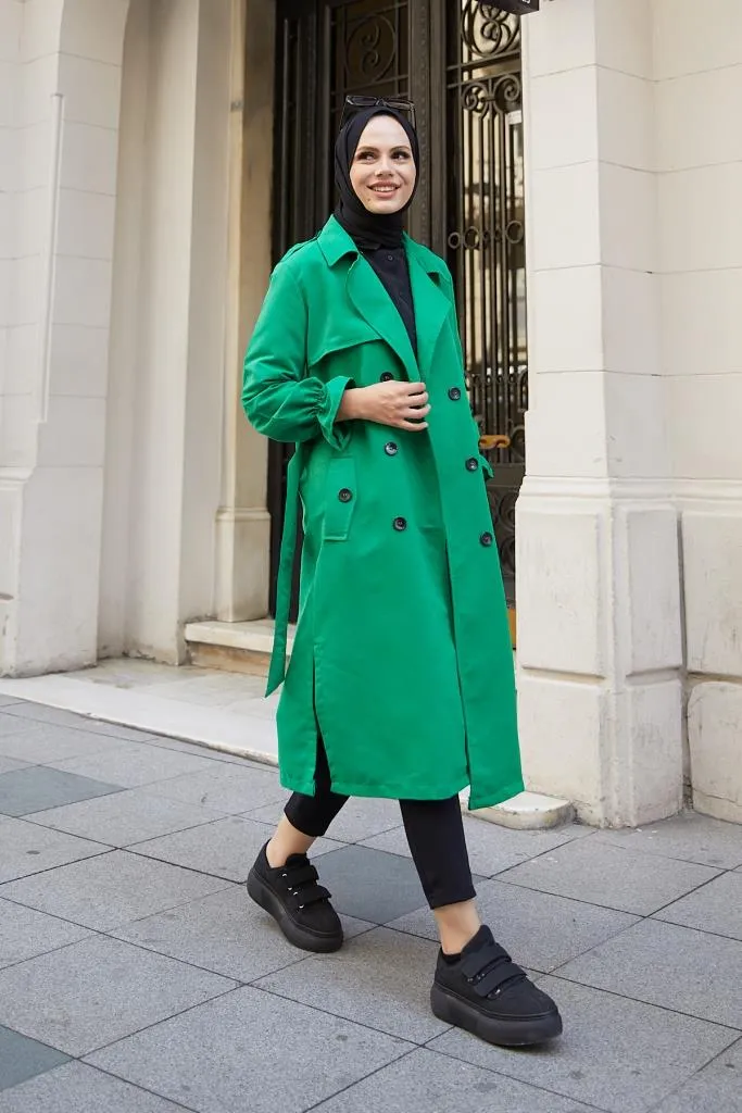 BNG Women Crossed Hijab Trench Coat Green - Clermont