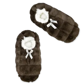 Brown Faux Fur Quilted Fuzzy Babba  Slipper Sock