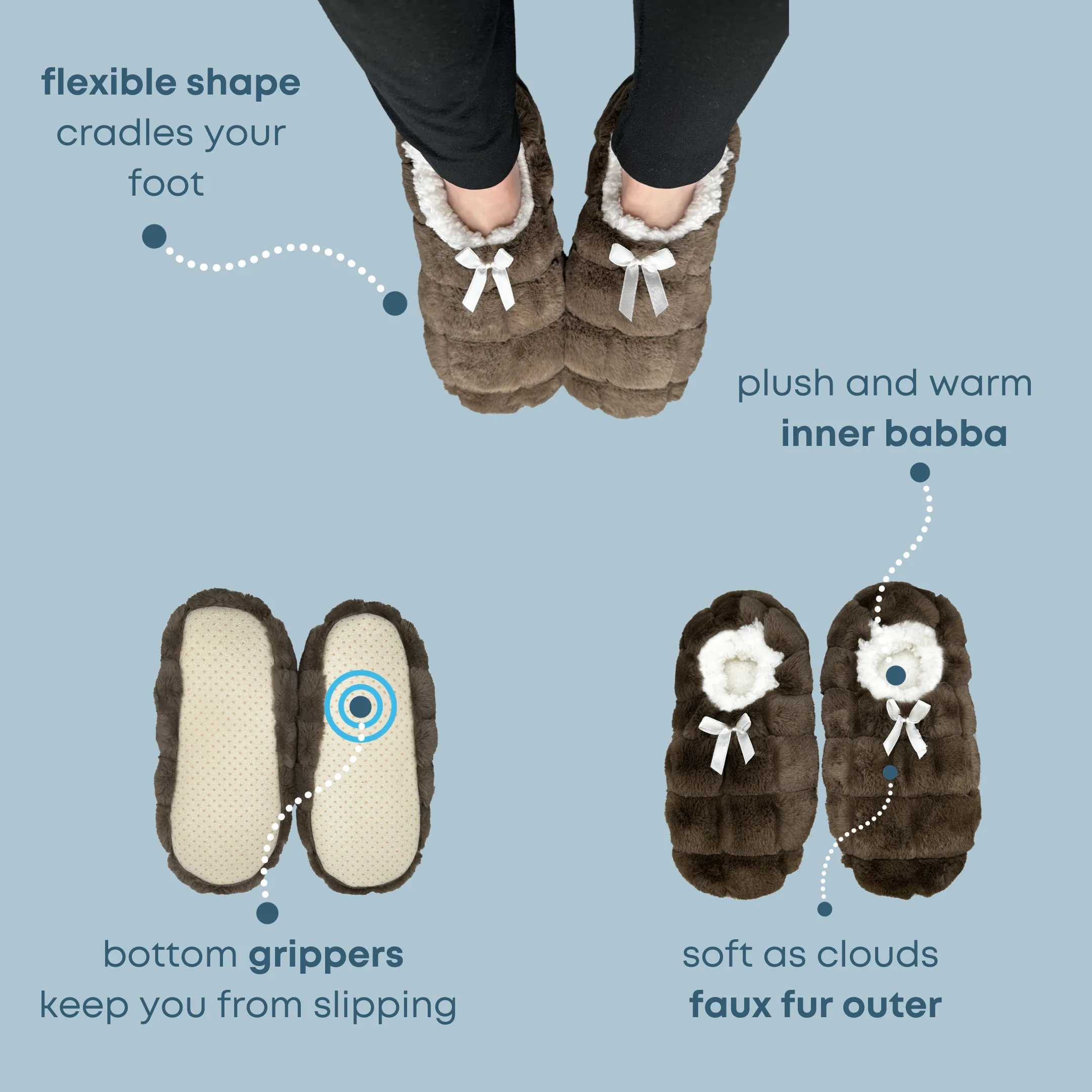 Brown Faux Fur Quilted Fuzzy Babba  Slipper Sock