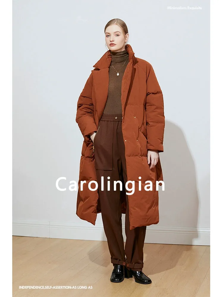 Brown High-Collar Belted Down Coat