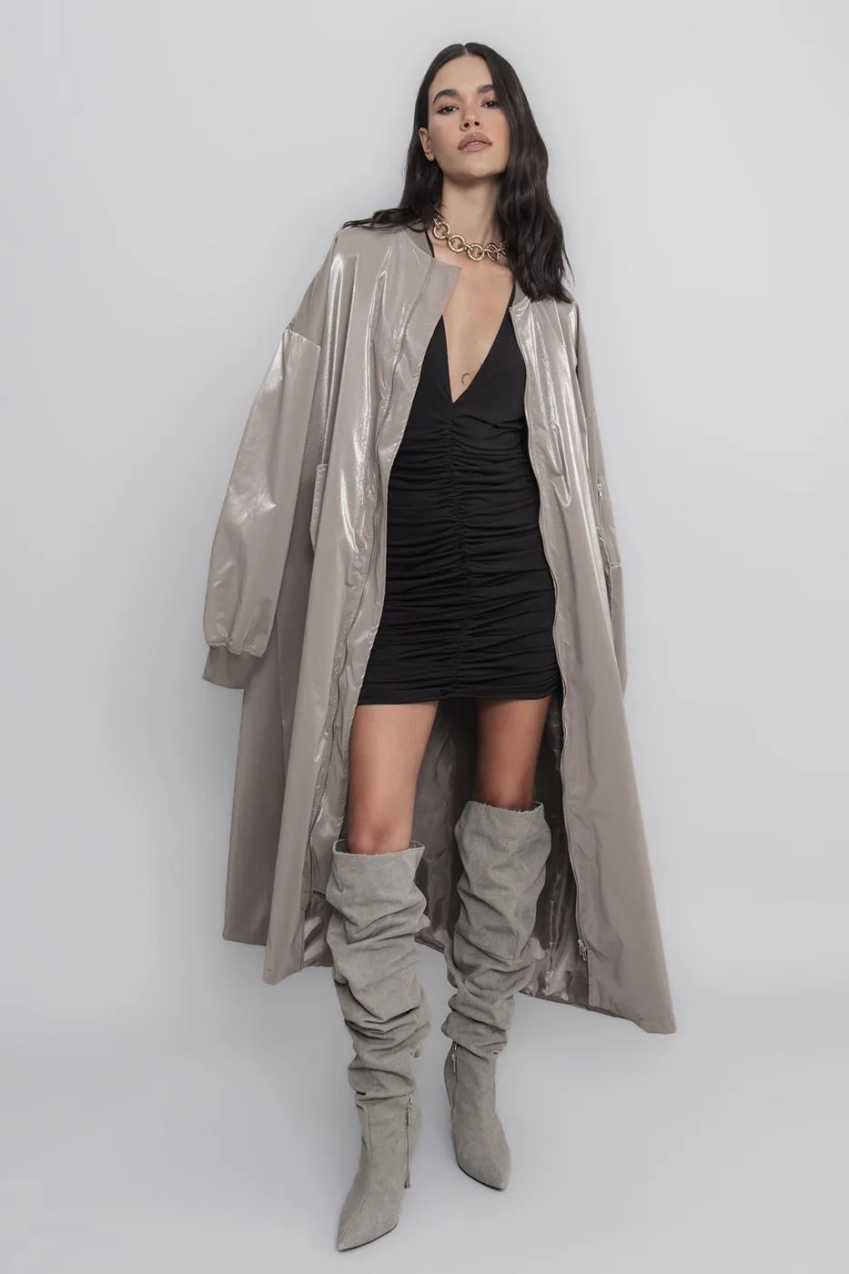 BSL Women Oversized Patent Leather Trenchcoat - Rancho Cordova