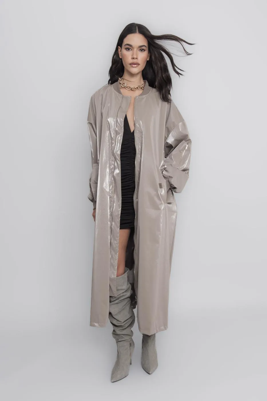 BSL Women Oversized Patent Leather Trenchcoat - Rancho Cordova