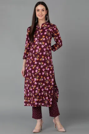 Burgundy Cotton Straight Kurta