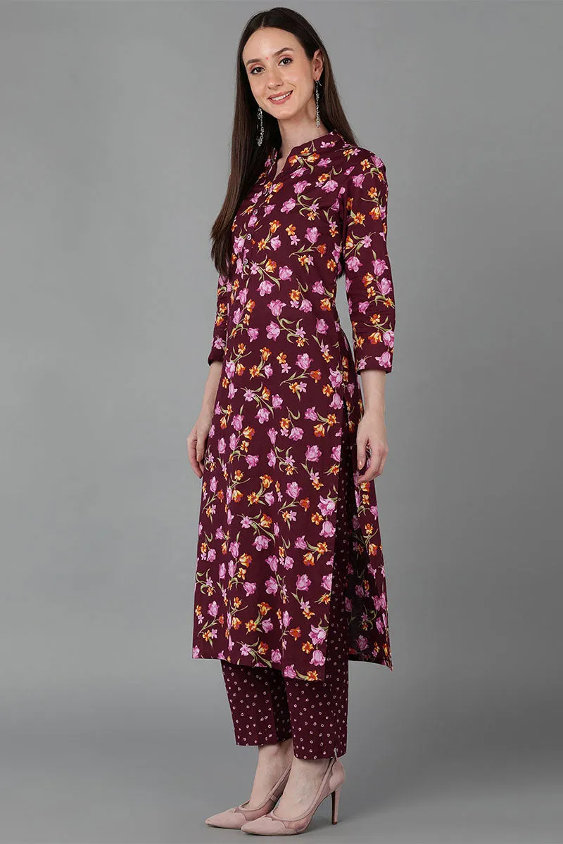 Burgundy Cotton Straight Kurta
