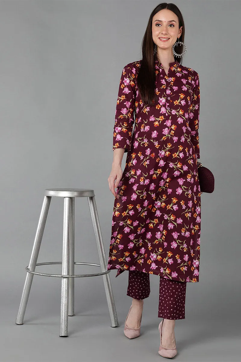 Burgundy Cotton Straight Kurta