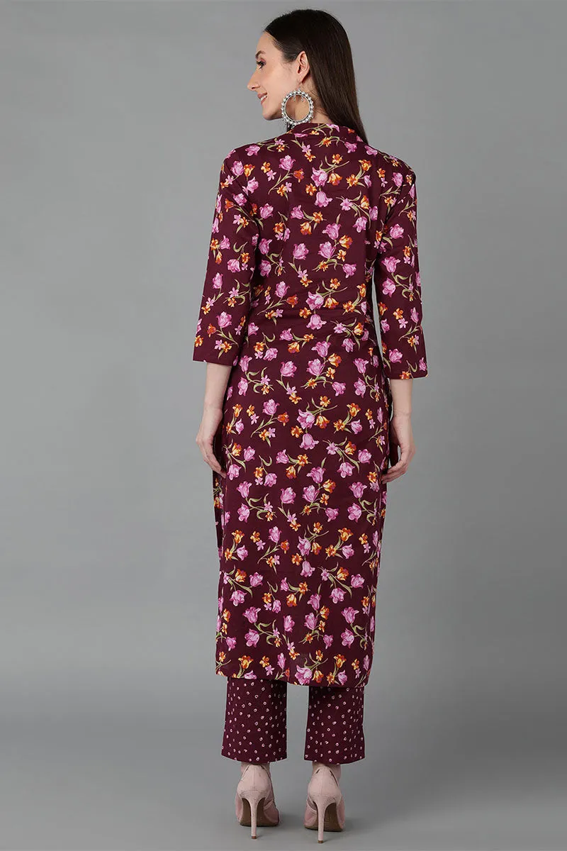 Burgundy Cotton Straight Kurta