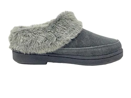 Clarks Faux Fur Clog Indoor and Outdoor Warm Cozy Slipper Grey