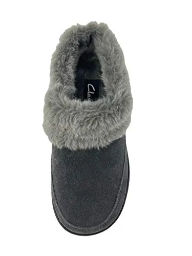 Clarks Faux Fur Clog Indoor and Outdoor Warm Cozy Slipper Grey