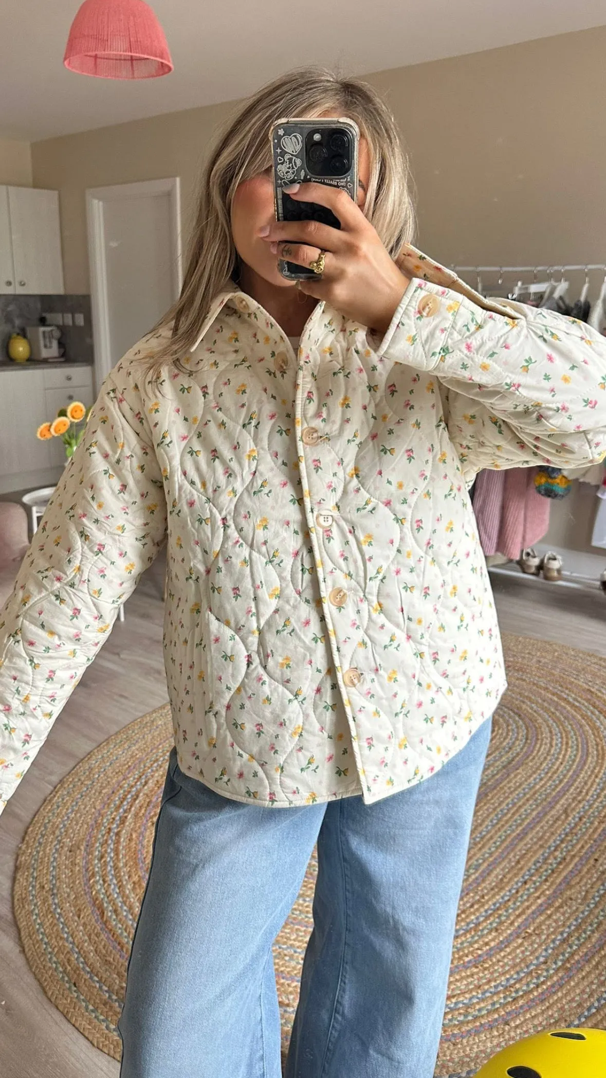 Cream Floral Quilted Coat