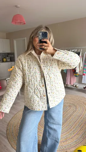 Cream Floral Quilted Coat