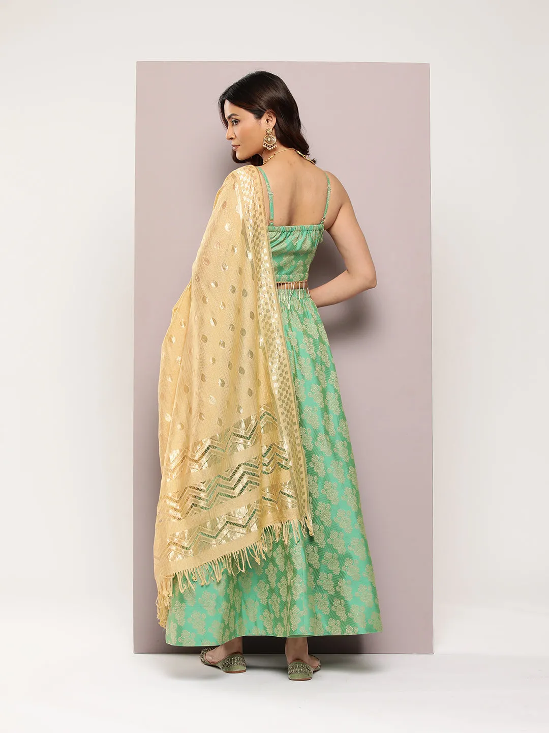 Cutdana Emblished Jacqard Lehenga Choli With Dupatta