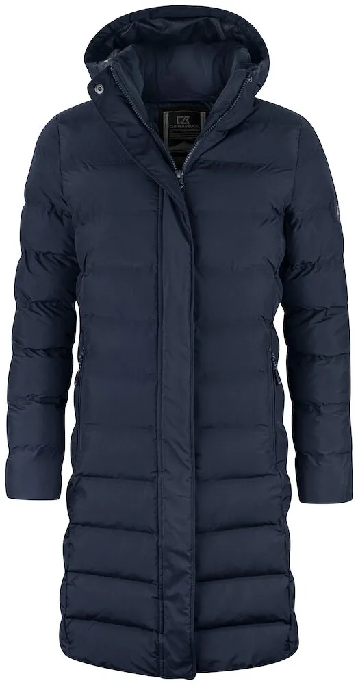 Cutter & Buck Wenatchee Ladies Padded Puffer Jacket | Long | Hood | Navy or Black | XS-2XL