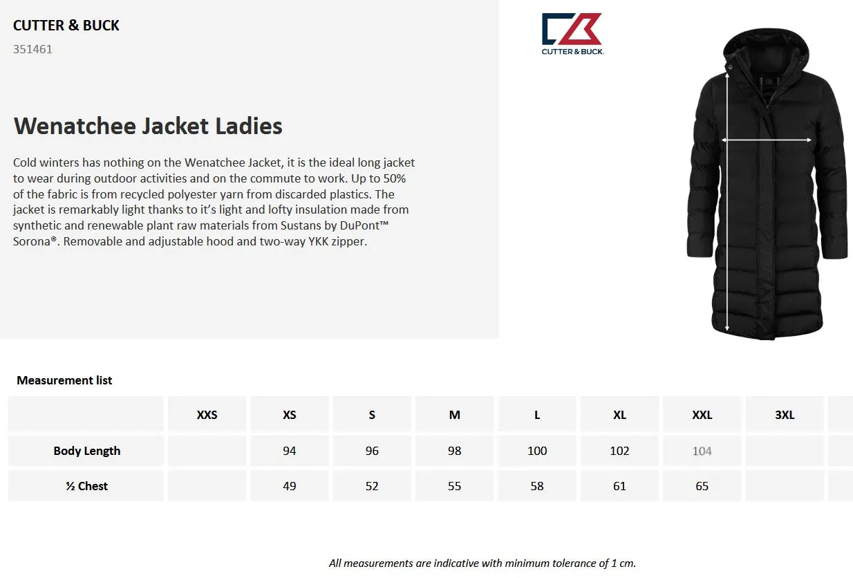 Cutter & Buck Wenatchee Ladies Padded Puffer Jacket | Long | Hood | Navy or Black | XS-2XL