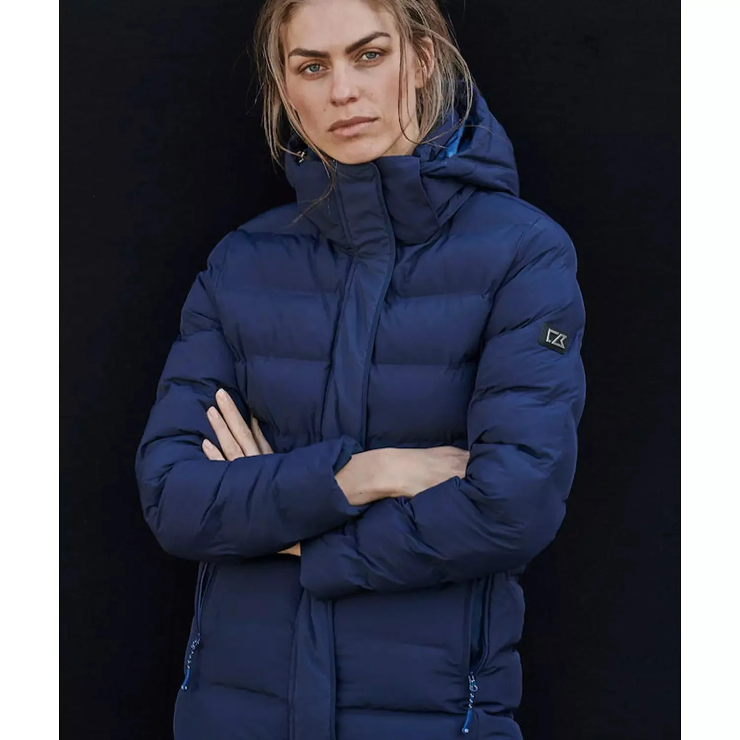 Cutter & Buck Wenatchee Ladies Padded Puffer Jacket | Long | Hood | Navy or Black | XS-2XL