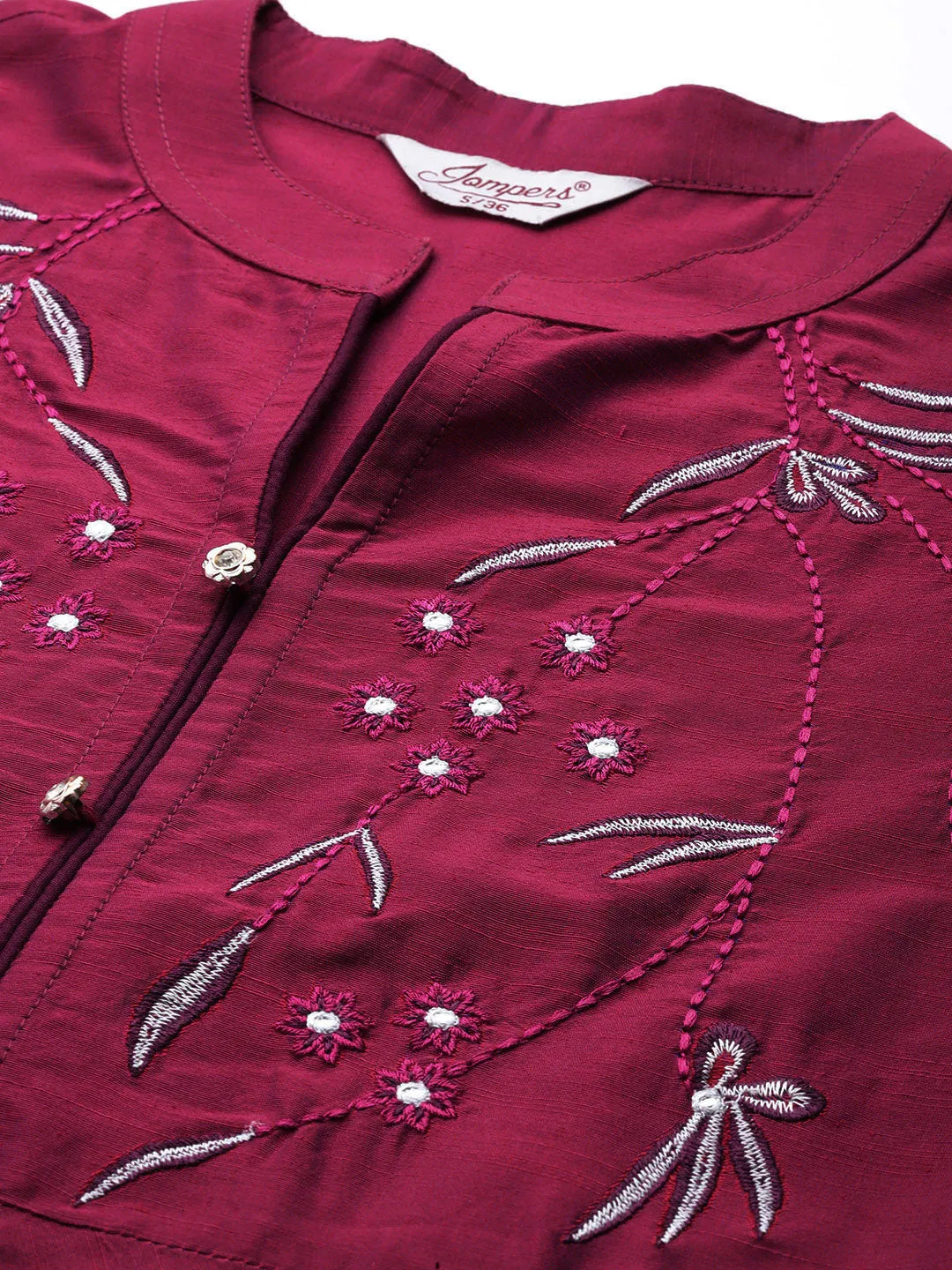 Embroidered Cotton Silk Flared Kurta,Pant With Dupatta Set