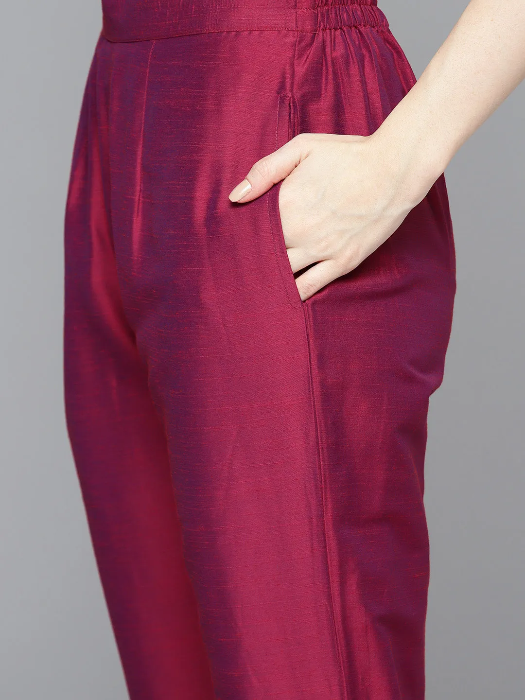Embroidered Cotton Silk Flared Kurta,Pant With Dupatta Set
