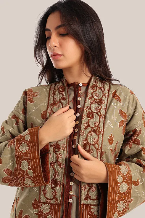 Embroidered reversible long-sleeve cotton coat