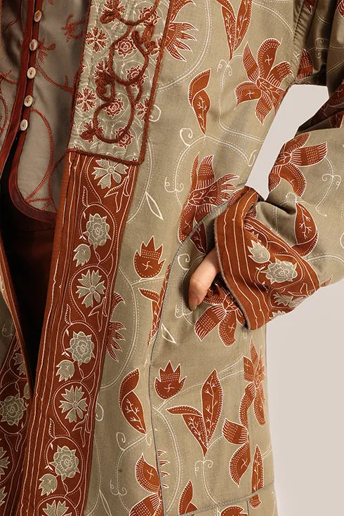 Embroidered reversible long-sleeve cotton coat
