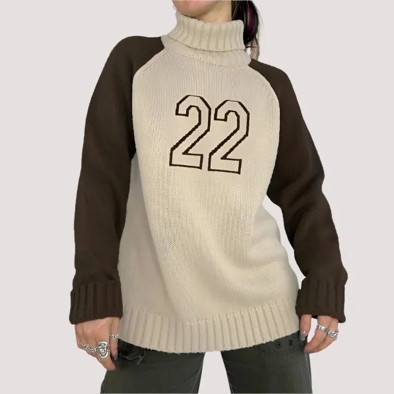 Fashion Digital Turtleneck Sweater Women Contrast Color Knitted Jumper Streetwear Autumn Winter Pullover Warm Clothes