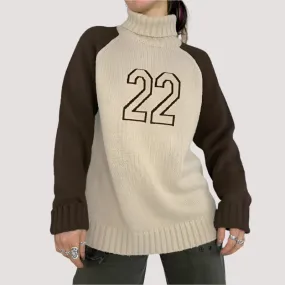 Fashion Digital Turtleneck Sweater Women Contrast Color Knitted Jumper Streetwear Autumn Winter Pullover Warm Clothes